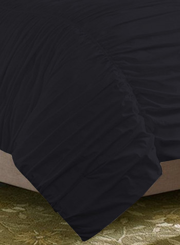 3-Piece Gathered Egyptian Cotton Duvet Cover Set Black King