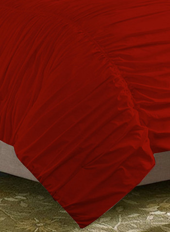 3-Piece Gathered Egyptian Cotton Duvet Cover Set Red King