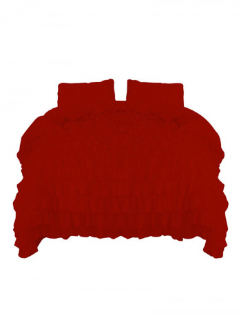 3-Piece Ruffled Egyptian Cotton Duvet Cover Set Red King