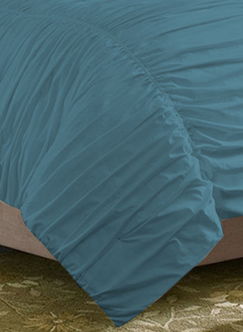 3-Piece Gathered Egyptian Cotton Duvet Cover Set Blue King