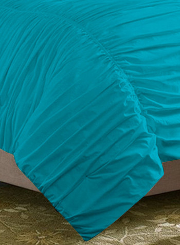 3-Piece Gathered Egyptian Cotton Duvet Cover Set Turquoise Double