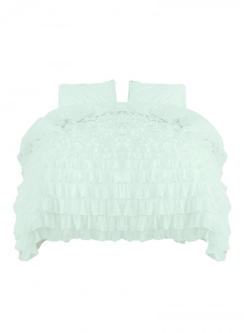 3-Piece Ruffled Egyptian Cotton Duvet Cover Set Light Green King