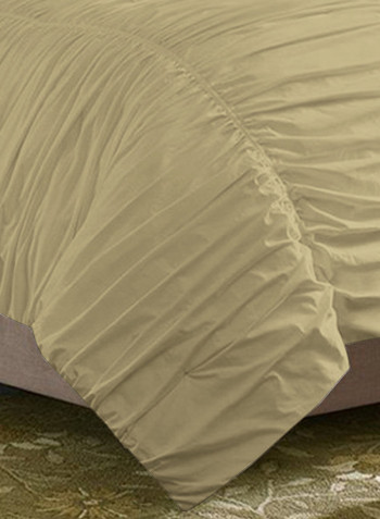 3-Piece Gathered Egyptian Cotton Duvet Cover Set Beige Double