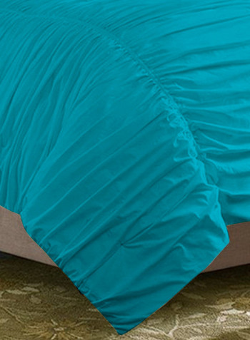 3-Piece Gathered Egyptian Cotton Duvet Cover Set Turquoise King