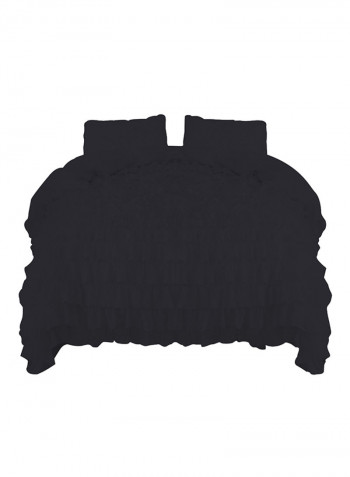 3-Piece Ruffled Egyptian Cotton Duvet Cover Set Black King