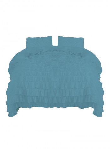 3-Piece Ruffled Egyptian Cotton Duvet Cover Set Blue King