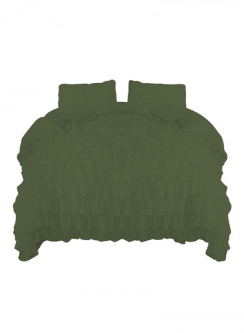 3-Piece Ruffled Egyptian Cotton Duvet Cover Set Olive Green King