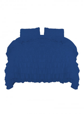 3-Piece Ruffled Egyptian Cotton Duvet Cover Set Royal Blue King