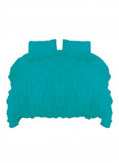 3-Piece Ruffled Egyptian Cotton Duvet Cover Set Turquoise King