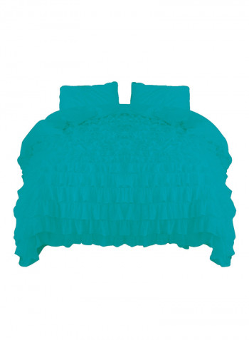 3-Piece Ruffled Egyptian Cotton Duvet Cover Set Turquoise King