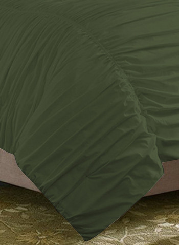 3-Piece Gathered Egyptian Cotton Duvet Cover Set Olive Green Double
