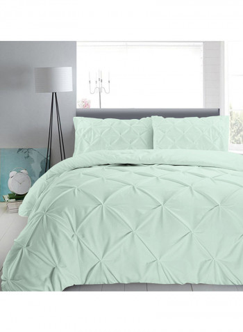 3-Piece Pinch Pleated Egyptian Cotton Duvet Cover Set Light Green King