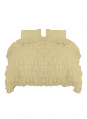 3-Piece Ruffled Egyptian Cotton Duvet Cover Set Beige Double