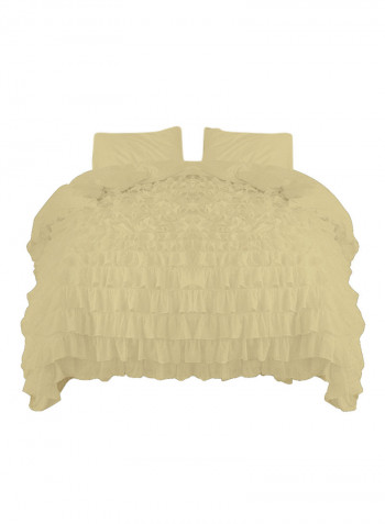 3-Piece Ruffled Egyptian Cotton Duvet Cover Set Beige Double
