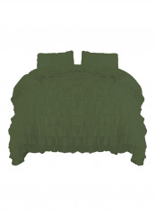 3-Piece Ruffled Egyptian Cotton Duvet Cover Set Olive Green Double