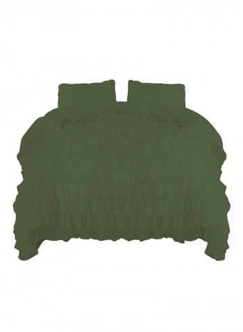 3-Piece Ruffled Egyptian Cotton Duvet Cover Set Olive Green Double