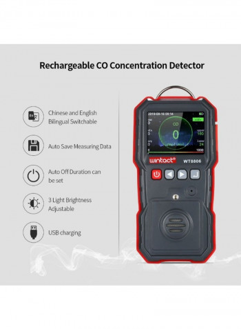 Professional CO Concentration Detector Kit Black/Red 138 x 71 x 49millimeter
