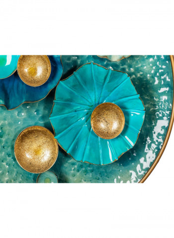 Decorative Round Shape Wall Art Hanging Ornament Blue/Golden