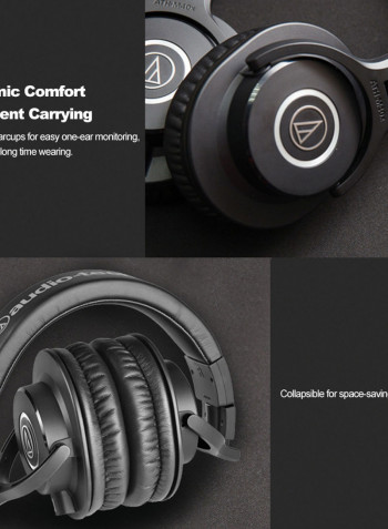 ATH-M40x Professional Foldable Over-Ear Headphones With Detachable Cables Black