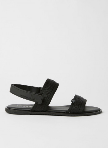 Logo Strap Flat Sandals Black