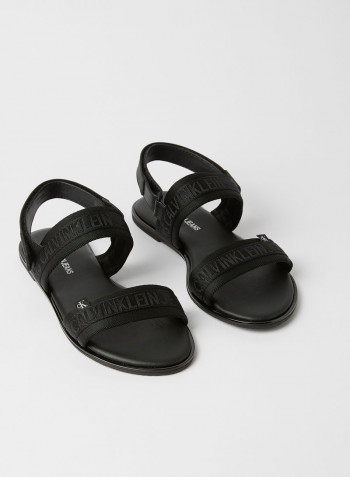 Logo Strap Flat Sandals Black