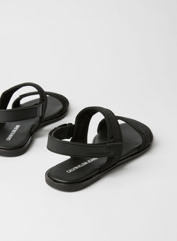 Logo Strap Flat Sandals Black