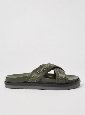 Crisscross Flat Sandals Dark Olive