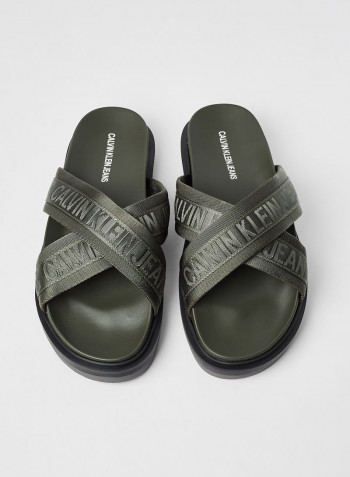Crisscross Flat Sandals Dark Olive