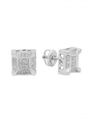 925 Sterling Silver 0.15 Ct Diamond Square Shaped Stud Earrings