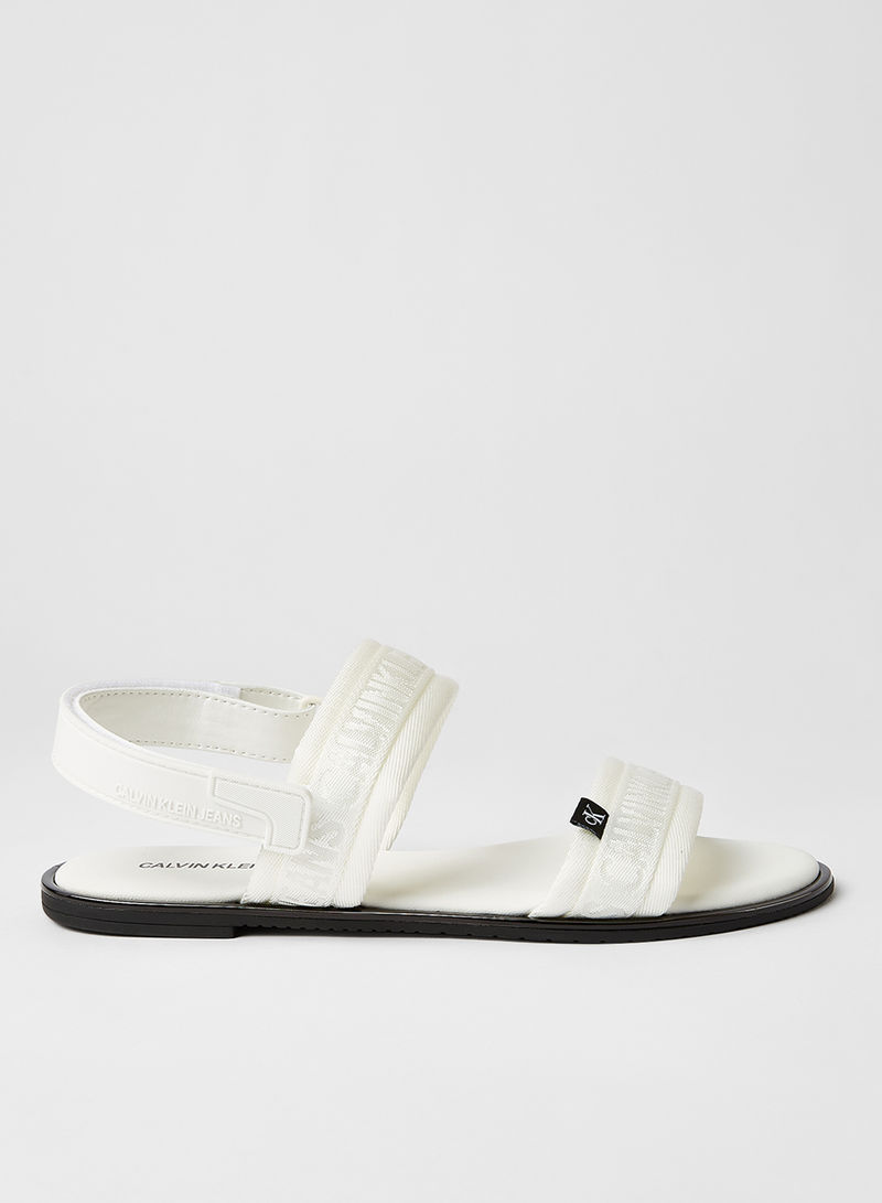 Dual Strap Logo Sandals White