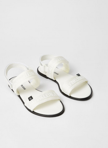 Dual Strap Logo Sandals White