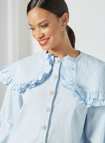 Oversized Collar Buttoned Blouse Blue