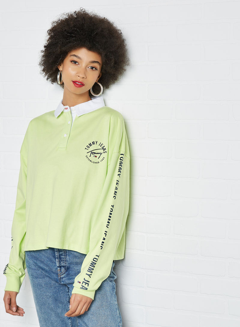 Repeat Logo Tape Cropped Rugby Polo Faded Lime