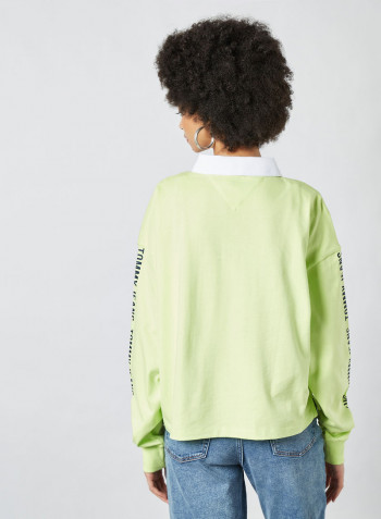 Repeat Logo Tape Cropped Rugby Polo Faded Lime
