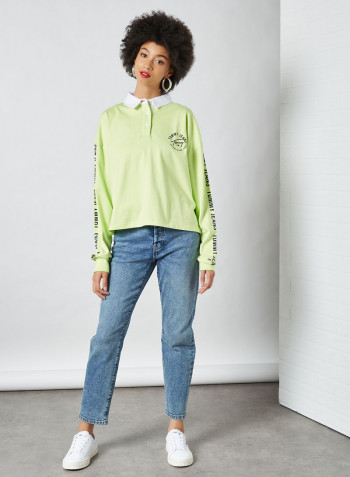 Repeat Logo Tape Cropped Rugby Polo Faded Lime