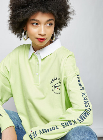 Repeat Logo Tape Cropped Rugby Polo Faded Lime