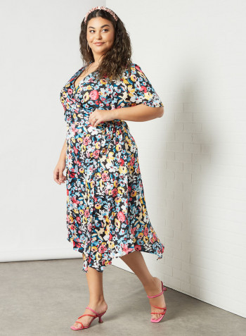 Plus Size Floral Print Wrap Dress Multicolour