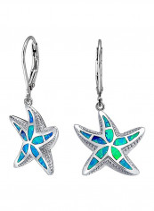 925 Sterling Silver Starfish Drop Leverback Earrings