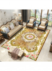 Floral Pattern Colour Block Thick Soft Carpet Brown/Pink 120X160centimeter