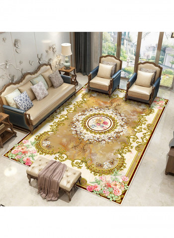 Floral Pattern Colour Block Thick Soft Carpet Brown/Pink 120X160centimeter