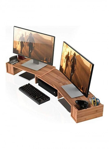 Desk Monitor Riser Stand With Storage Organizer Brown