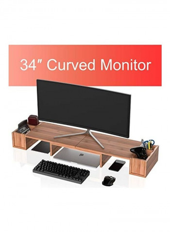 Desk Monitor Riser Stand With Storage Organizer Brown