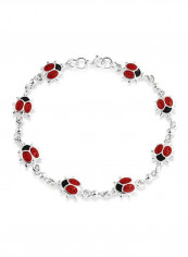 925 Sterling Silver Enamel Studded Ladybugs Charm Bracelet