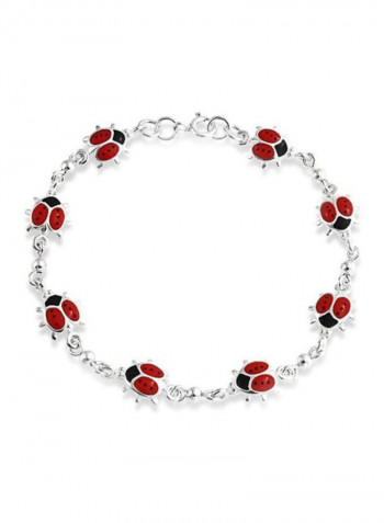 925 Sterling Silver Enamel Studded Ladybugs Charm Bracelet