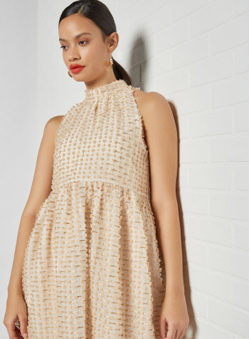 Textured Sleeveless Dress Beige