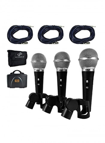 3-Piece Professional Dynamic Microphone Kit PDMICKT34 Black/Silver