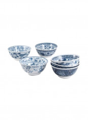 6-Piece Japanese Porcelain Bowl Set Blue/White 6inch