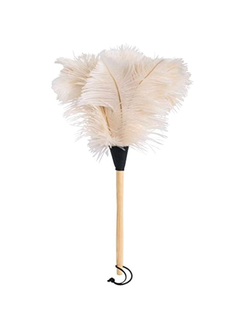 2-Piece Ostrich Feather Duster With Wood Handle Beige/White/Black