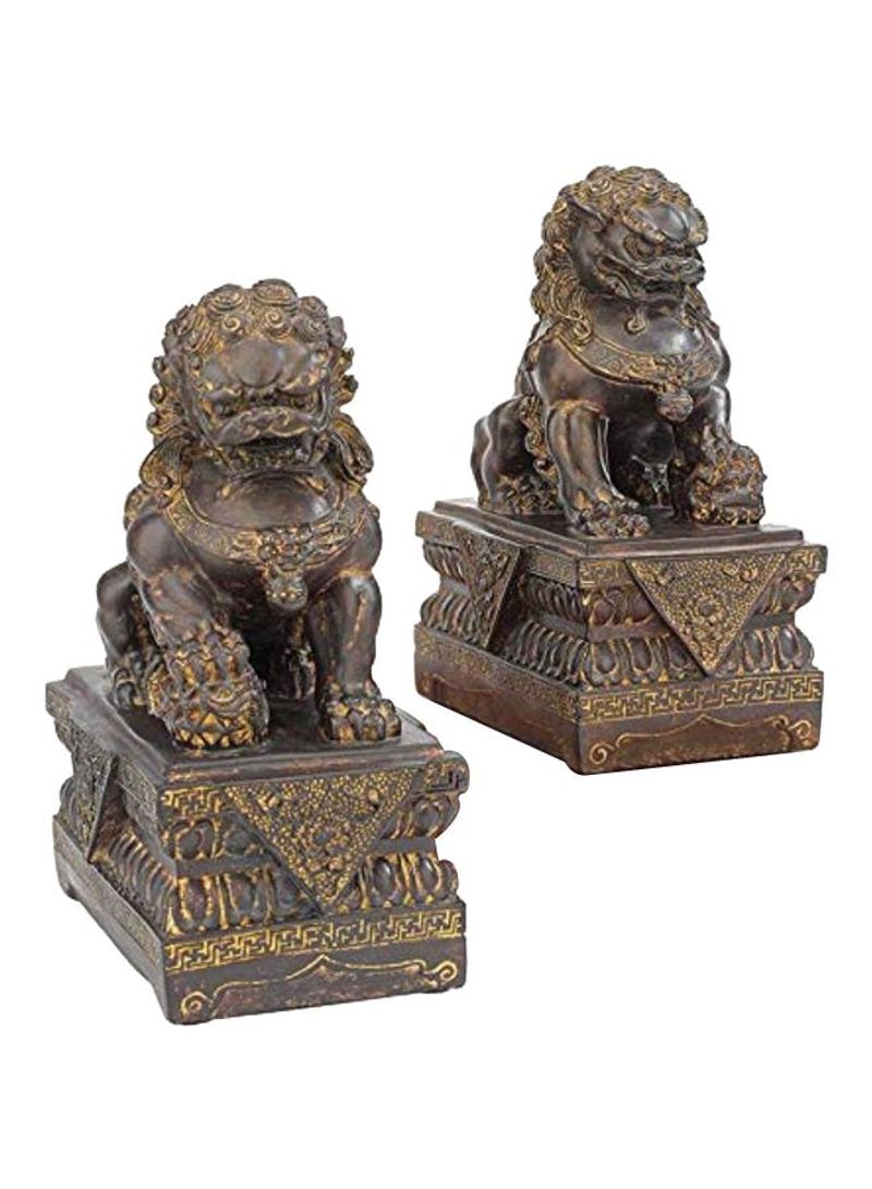 2-Piece Guardian Lion Statue Gold/Black 9inch