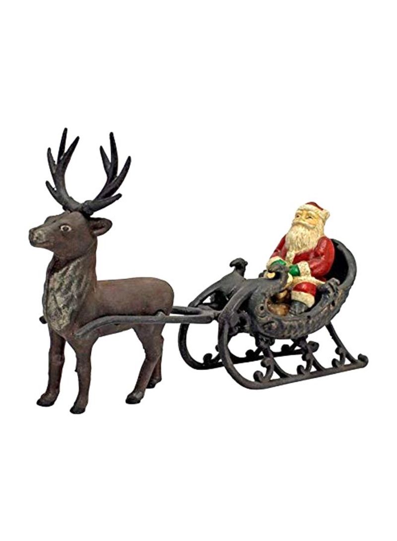 Santa Claus On Sleigh Reindeer Die Cast Figure White/Red/Brown 13.5x3inch
